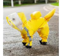 Dog Raincoat with Boots, Dog Raincoat with Hood, Dog Raincoat with Reflective Strap, Lightweight Jacket with Leash Hole(Yellow Flower(Detachable Tail), Large(8-11lbs)