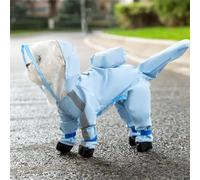 Dog Raincoat with Boots,Waterproof Dog Raincoats with Hood,Raincoat with Reflective Strap, Lightweight Rain Jacket with Leash Hole (Blue Cloud (Detachable Tail), L (8-11lb))