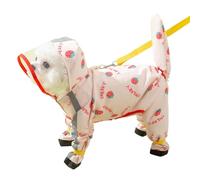 Dog Raincoat with Boots - Waterproof Full-Coverage Pet Rain Jacket with Hood Removable Tail Cover PU Sole Leash Ring Adjustable Magic Tape Rainwear for Rainy Day Walks (M(4-5kg),Strawberry)
