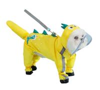 Dog Raincoat with Boots - Waterproof Full-Coverage Pet Rain Jacket with Hood Removable Tail Cover PU Sole Leash Ring Adjustable Magic Tape Rainwear for Rainy Day Walks (S(2-4kg),Dino)