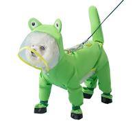 Dog Raincoat with Boots - Waterproof Full-Coverage Pet Rain Jacket with Hood Removable Tail Cover PU Sole Leash Ring Adjustable Magic Tape Rainwear for Rainy Day Walks (M(4-5kg),Frog)