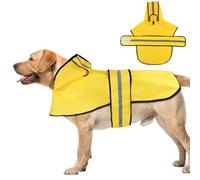 Dog Raincoat with Hood, Adjustable Dog Rain Jacket with Reflective Strip Yellow Waterproof Puppy Poncho for Small Medium Large Dogs (XL