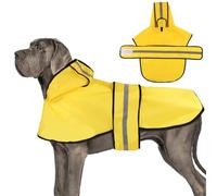 Dog Raincoat with Hood, Adjustable Dog Rain Jacket with Reflective Strip Yellow Waterproof Puppy Poncho for Small Medium Large Dogs (2XL