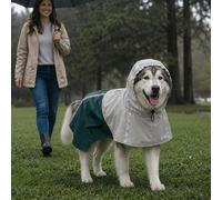 Dog Raincoat with Hood, Waterproof & Breathable Rain Jacket with Leash Hole
