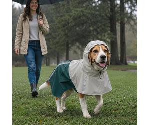 Dog Raincoat with Hood, Waterproof & Breathable Rain Jacket with Leash Hole