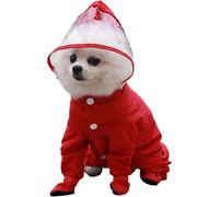Dog Raincoat with Hood - Waterproof Full Coverage Four-Leg Rain Suit with Shoes Quick Dry Outdoor Pet Rain Jacket for Small Medium Large Dogs Walking Hiking Travel (Red,L)