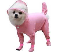Dog Raincoat with Hood - Waterproof Full Coverage Four-Leg Rain Suit with Shoes Quick Dry Outdoor Pet Rain Jacket for Small Medium Large Dogs Walking Hiking Travel (Pink,S)