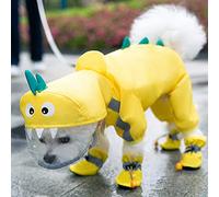 Dog Raincoat with Reflective Strip, Waterproof Hooded Jacket, Double Layered Dinosaur Shape Pet Cloak for All Weather Protection