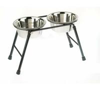 Classic Pet Products Double Feeder High Stand with 2 x 900 ml Stainless Steel Dishes, 220 mm Tall | Raised Double Dog Bowl | Durable Metal Frame | Easy Clean Removable Bowls