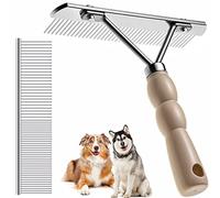 Dog Rake for Undercoat, Pet Grooming Set Long-Tooth Metal Brush & Stainless Steel Shedding Comb for Big Dogs Long-Haired Cats Horse