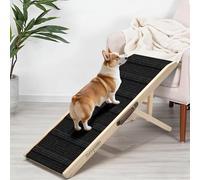 Dog Ramp for Bed - Foldable Small Medium Dog Ramp for Couch - 6 Adjustable Height from 33 to 55.9cm - Stairs with High Traction Mat& Platform - Wooden Ramp for Dogs to Get on Bed Couch Car Up to 68kg