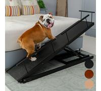 Dog ramp for Bed - PRIORPET Birchwood Adjustable Ramp for Dogs to Get on Bed: Dog ramps for High Beds up to 32 Inches - Foldable Ramp, Anti-Slip Grip & Safety Rails, Small Dogs Up to 50lbs - Black