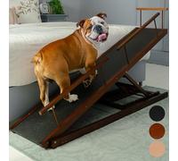 Dog ramp for Bed - PRIORPET Birchwood Adjustable Ramp for Dogs to Get on Bed: Dog ramps for High Beds up to 32 Inches - Foldable Ramp, Anti-Slip Grip & Safety Rails, Small Dogs Up to 50lbs - Walnut