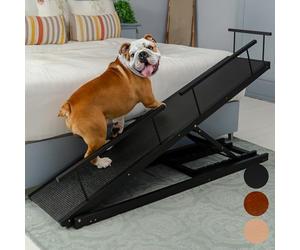 Dog ramp for Bed - PRIORPET Birchwood Adjustable Ramp for Dogs to Get on Bed: Dog ramps for High Beds up to 32 Inches - Foldable Ramp, Anti-Slip Grip & Safety Rails, Small Dogs Up to 50lbs - Black