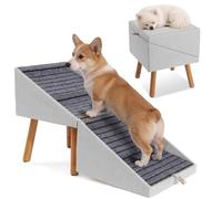 Dog ramp for Small Dogs, 2-in-1 Pet Steps & Ottoman - Foldable Dog ramp for Couch, Non-Slip Wooden Pet ramp for Puppy Senior Injured Dogs (Light Grey, XL(17.13H))