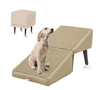 Dog Ramp Ottoman, 2-in-1 Lightweight Folding Cat Ramp for Old Cats for High Bed, Ramps for Dogs to Get on Bed for Elderly Dogs Young Or Small Dog,beige