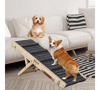 Dog Ramp - Portable Folding Wooden Pet Ramp, Adjustable 4 Height 9" to 18.5" with Non-Slip Traction Mat for Small Medium Dog Climbing Ladder