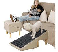 Dog Ramp - Solid Wood Split Ottoman Step - 23" Soft Tilt, 16" High Folding Stairs for Large and Small Dogs (Off White)