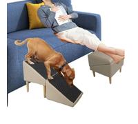 Dog Ramp Steps, Foldable Pet Stairs with 23° Incline, Removable Anti-Slip Mat for Small to Medium Dogs and Cats, Gentle for Older Pets, Washable, Gray