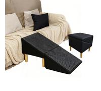 Dog Ramp Steps, Foldable Pet Stairs with 23° Incline, Removable Anti-Slip Mat for Small to Medium Dogs and Cats, Gentle for Older Pets, Washable, Gray