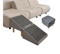 Dog Ramp Steps, Foldable Pet Stairs with 23° Incline, Removable Anti-Slip Mat for Small to Medium Dogs and Cats, Gentle for Older Pets, Washable, Gray