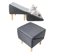 Dog Ramp Steps for Couch, 15.7" H Split Ottoman Dog Ramp,Folding Wooden Pet Ramp Stairs, Non-Slip Pet Step Stool,Gentle 23° Incline, for Large and Small Dogs,Gray