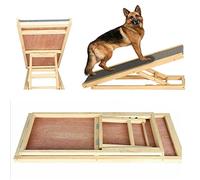 Dog Ramps for Large Dog Non Slip with Carpet Dog Ladder Large Dogs Make of Fir Wooden Dog Ramps for Cars Large Dog with 2 Step Adjustable Height - 11.8 to 15.7inch, Max Load 150kg/330lb