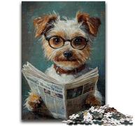 Dog Reading Newspaper Puzzles for Adults 1000 Pieces,Staycation Kill Time Every Piece Is Unique - Challenging Family Fun Game (38x26cm)