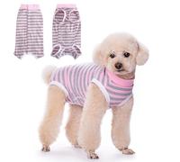 Dog Recovery Suit After Surgery - Soft Anti-Licking Pet Vest with Button Closure, Male/Female Post Surgery Body Suit for Abdominal Wound, Cone Alternative (L, Pink-Grey Stripe)