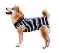 Dog Recovery Suit Cat Abdominal Wound Protector Puppy Medical Surgical Clothes Post-operative Vest Pet After Surgery Wear Substitute E-collar & Cone (S, blue stripe)