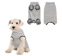 Dog Recovery Suit Striped Shirt, Soft Sleeveless Dog Bodysuit After Surgery Onesie, Prevent Licking, E-Collar Replacement, for Poodle Teddy Schnauzer Bichon (Grey, M)