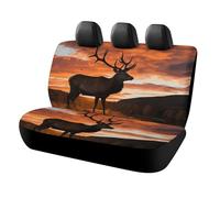 Dog Red Deer Bull Elk Sunset Car Seat Cover Scratchproof Rear Seat Protector Waterproof & Easy Install Universal Fit Back Seat Covers for Suvs Trucks Sedans Vans Automotive Interior Accessories