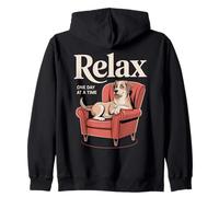 Dog Relax One Day At A Time Motivation Zip Hoodie