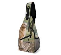 Dog Resting on Bench Sling Bag Small Crossbody Bags with Adjustable Strap Durable Chest Bag for Hiking Travel