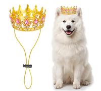 Dog Rhinestone King Crown Pet Queen Crown for Birthday Halloween Costumes | Pet Gold Rhinestone Crown, Medium Large Dog Crown for Wedding, Cosplay, Party, Photos Prop
