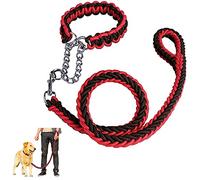 Dog Rope Heavy Duty Dog Woven Leash Collar Set Nylon Eight Strand Braided Lead Pet Walking Training Rope Non-slip Handle Collar for Small Medium Large Dogs (Black+Red, XL)