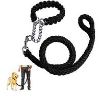 Dog Rope Heavy Duty Dog Woven Leash Collar Set Nylon Eight Strand Braided Lead Pet Walking Training Rope Non-slip Handle Collar for Small Medium Large Dogs (Black, L)