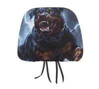 Dog Rottweiler with Thunder Soft Car Seat Headrest Cover Universal Head Rest Covers Personalized Automotive Accessories