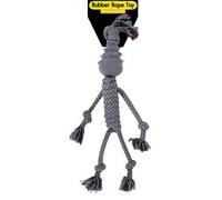 Dog Rubber Rope Man Dog Chew Toy. Colourful and Tug Toy, Dental Health, Durable Ropes, Rubber Head, Dental Cleaning, All Breeds, Puppies, Small, Medium, Large. 3 Colours (Grey)