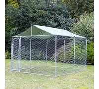 Dog Run With Roof Puppy Enclosure 3m x 3m with 32mm Galvanised Steel Frame with Chain Link Fencing by Cozy Pet Chicken Runs Whelping Pen 10ft x 10ft. Model DR03 + Roof
