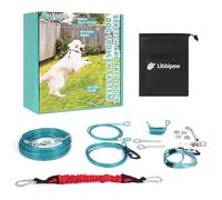 Dog Runner for Yard, 100ft Dog Run Cable with 15ft Anti Shock Aerial Leash Heavy Duty Trolley System for Large Dogs Up to 300lbs, Dog Zip Line for Backyard, Park and Outside Camping,Tie Out Cable,Blue