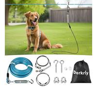 Dog Runner for Yard, Heavy Duty 100FT Dog Runs for Outside with 10FT Tie Out Cable, Trolley System Zipline for Large Dogs Up to 250lbs, Chew Proof Run Cable for Camping