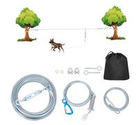 Dog Runner for Yard Large Dog Heavy Duty 75ft with Double Shock Absorbers Tangle-Free Aerial Trolley System for Large Dogs Up to 250lbs,Silver