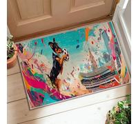Dog Runner Rug, Contemporary Playful Soccer Ball Cityscape N/a Turquoise Low Pile Doormat Accents Rug Fade Resistant for Kitchen Hallway Laundry Room Entryway Decor 2x3 Ft
