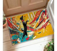 Dog Runner Rug, Modern Playful Ball Abstract Lines Summer Yellow Low Pile Doormat Rectangle Print Accents Rug for Kitchen Laundry Room Doorway Entryway Decor 2x3 Ft