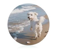 Dog Running on The Beach Tempered Glass Cutting Board Sturdy Chopping Block Personalized Large Butcher Block Lightweight Round Chopping Mat for Kitchen Non Slip