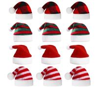 Dog Santa Hat 12PCS Soft Plush Gnome Hats for Crafts Adjustable Cute Dog Christmas Hat Mixed Pattern Mini Santa Hats for Puppy Kitten Small Cats Dogs Cat