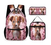 Dog School Bag Set with Lunch Tote and Pencil Case for Girls Age 10, Puppy Animal Book Pack 3 Piece Set Year 5-7 for Girls Outdoor Learning Family Trips and Weekend Adventures