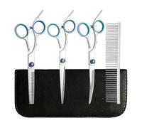 Dog Scissors for Grooming, 3-Piece Pet Scissors with Comb - Stainless Steel Scissors for Dog Trimming Straight Curved Thinning - for the Care of Cats Face Ears and Haircut