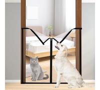 Dog Screen Mesh Gate with Double Zippers, 95x95cm/37.4x37.4in No Drill Pet Cat Safety Barrier Puppy Baby Child Safety Fence for Stairs Doorways Bedroom Door Deck Porch Indoor Outdoor